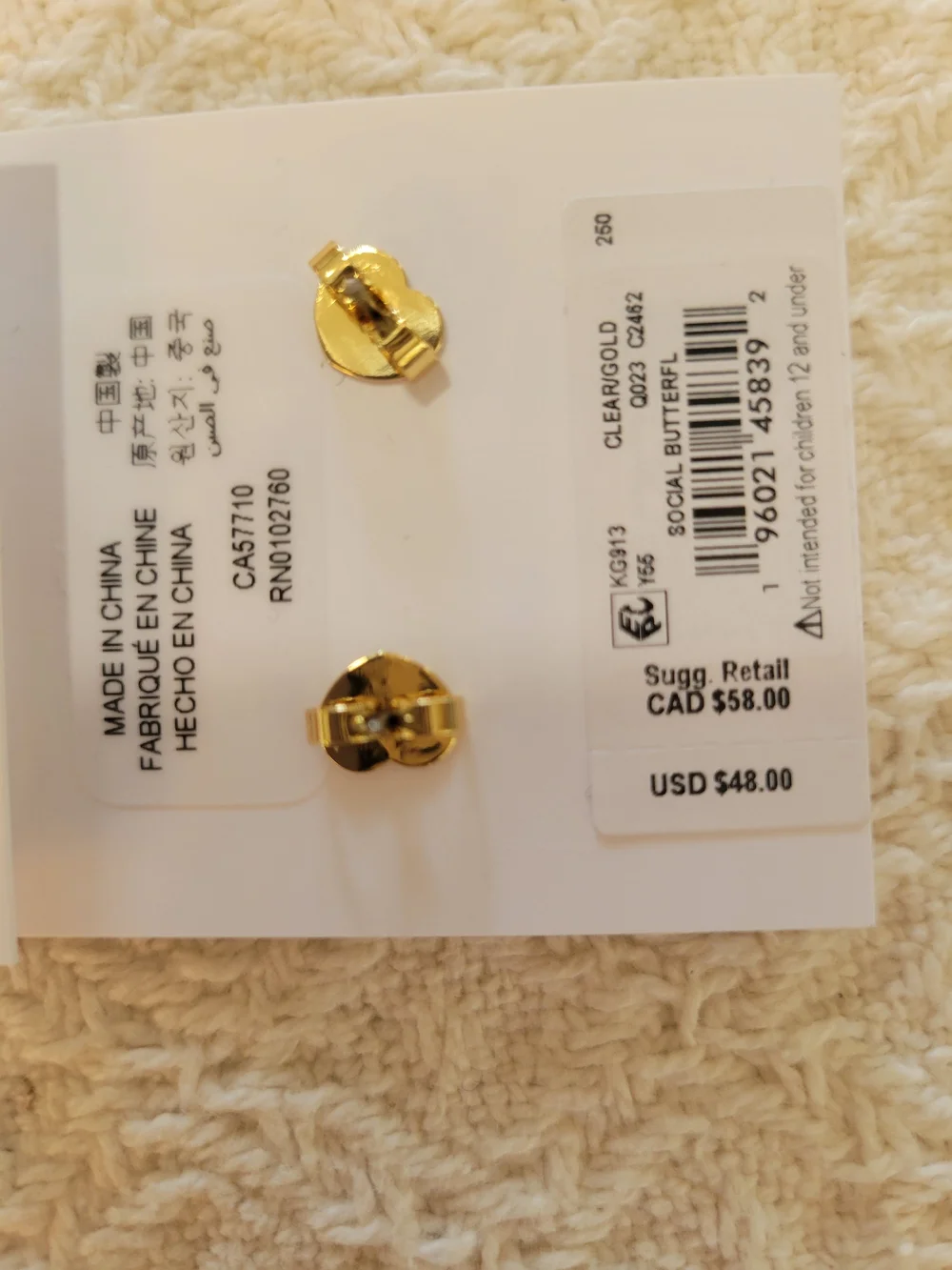 kate spade gold butterfly stud earrings with clear stones